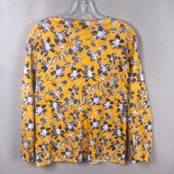 Garnet Hill Cardigan XL Gold Signature Eco Merino Sweater Floral Lightweight - Picture 2 of 13